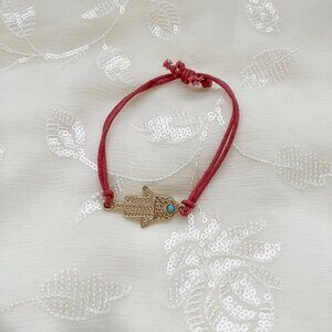 Gold Hamsa Hand Bracelet Red Cord Evil Eye Protection Adjustable Boho Jewelry
